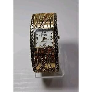 Vivani Ladies Cuff Bracelet Quartz Watch Gold Tone Square Dial New Battery W36